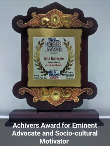 Hello Kolkata- Achievers Award, 30 Nov, 2019, at Calcutta Press Club, for Eminent Advocate & Socio-Cultural Motivator.